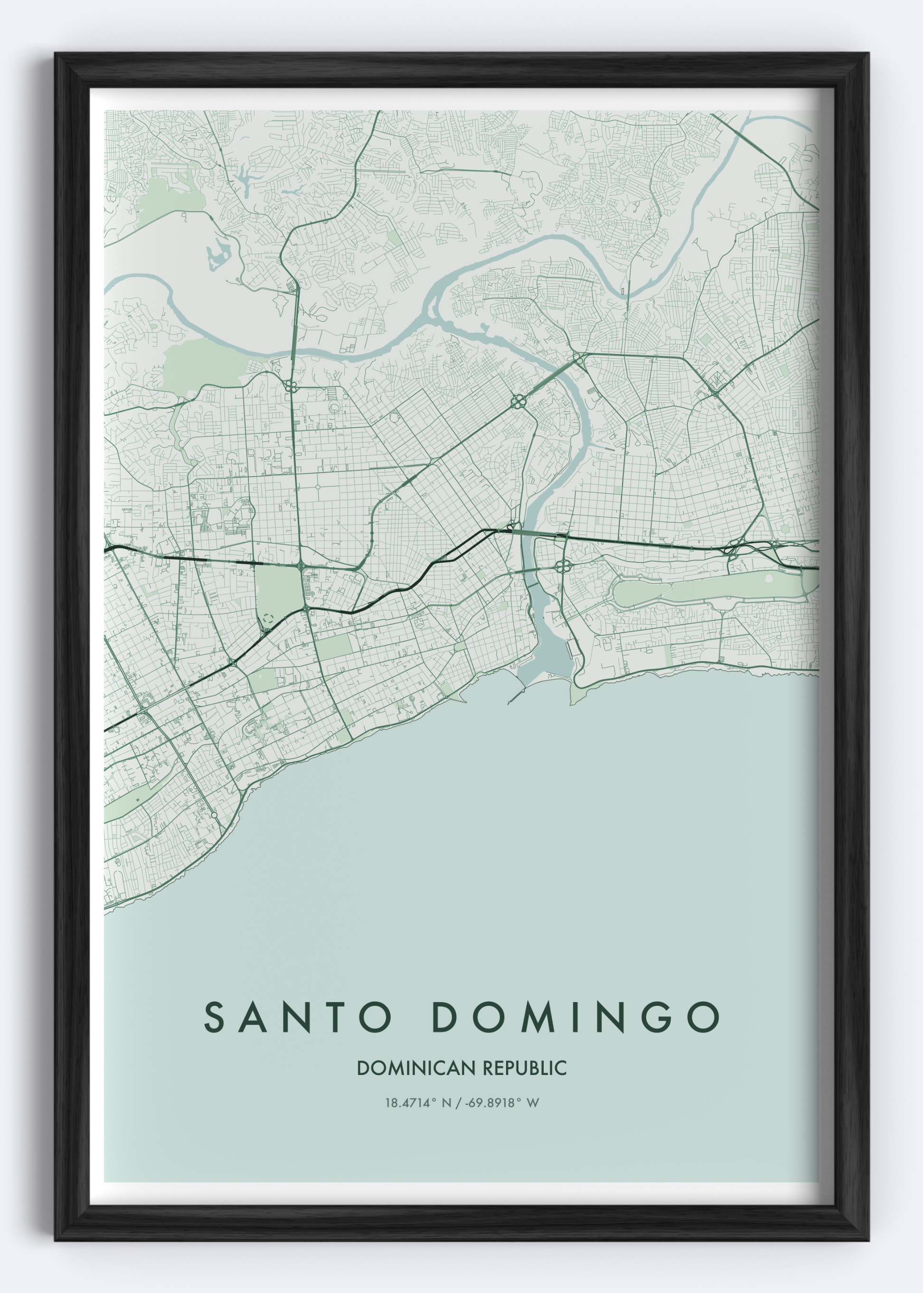 Santo Domingo, Dominican Republic map wall art print
