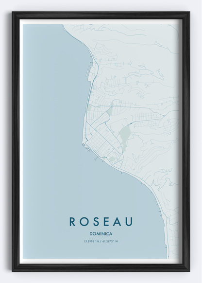 Roseau, Dominica map wall art print
