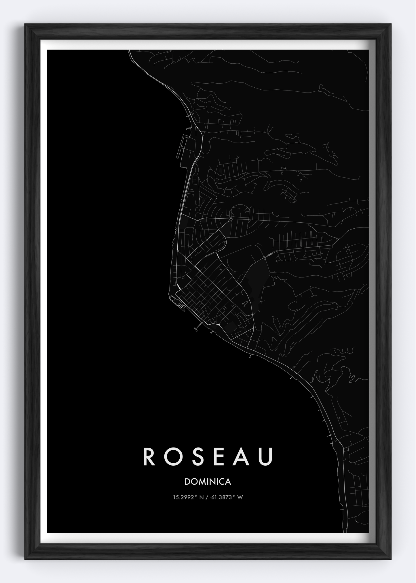 Roseau, Dominica map wall art print
