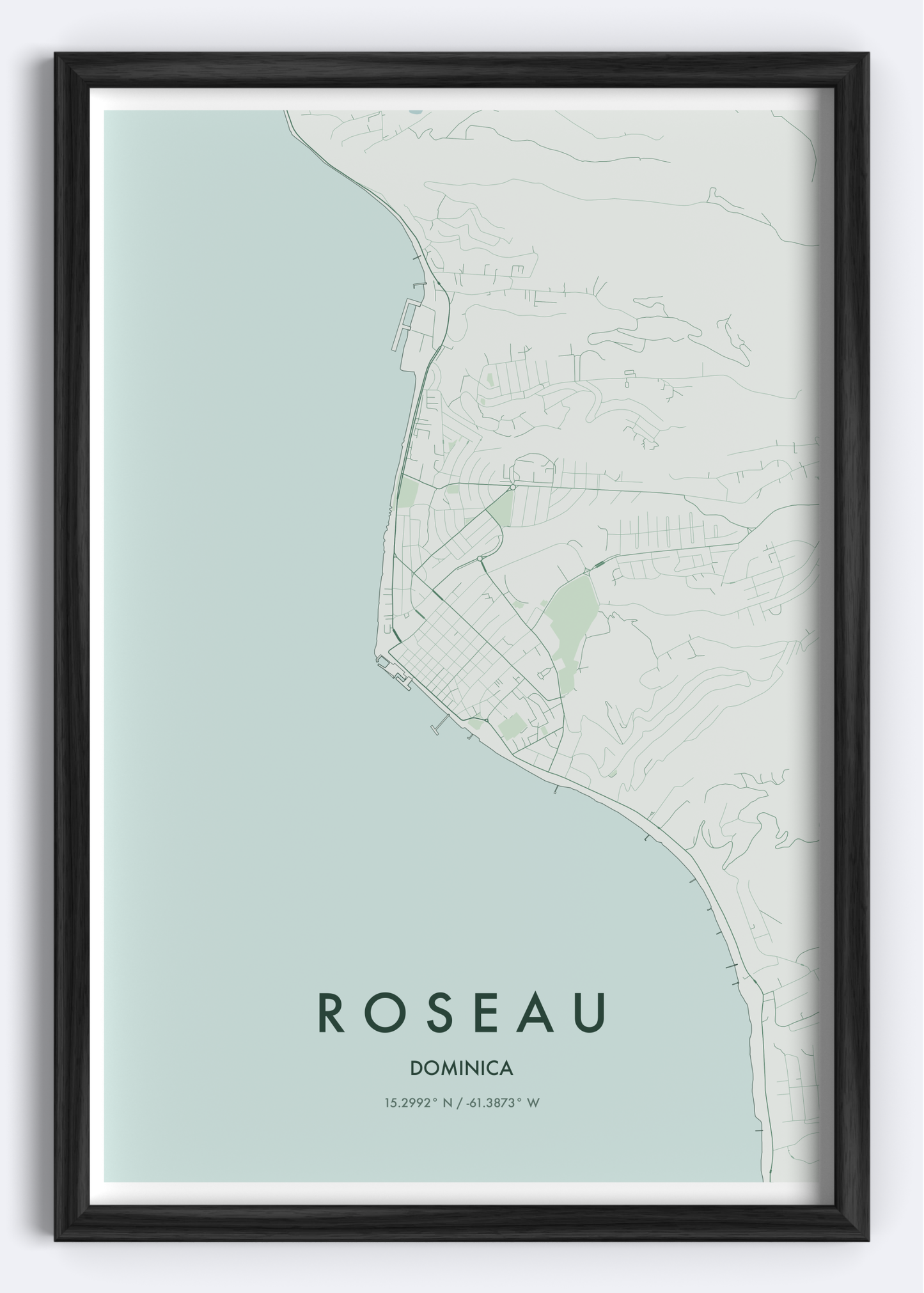 Roseau, Dominica map wall art print
