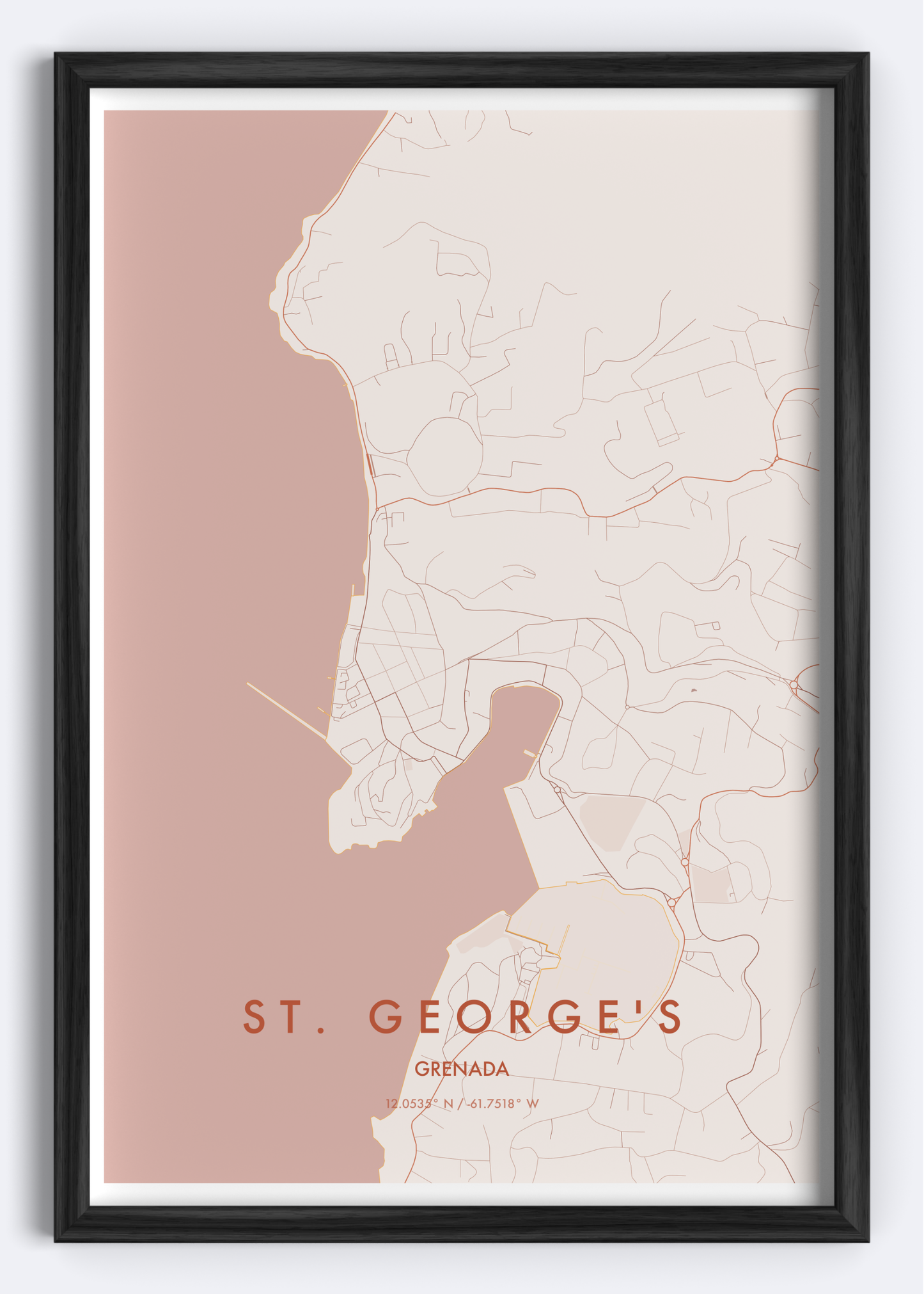 St. George's, Grenada map wall art print