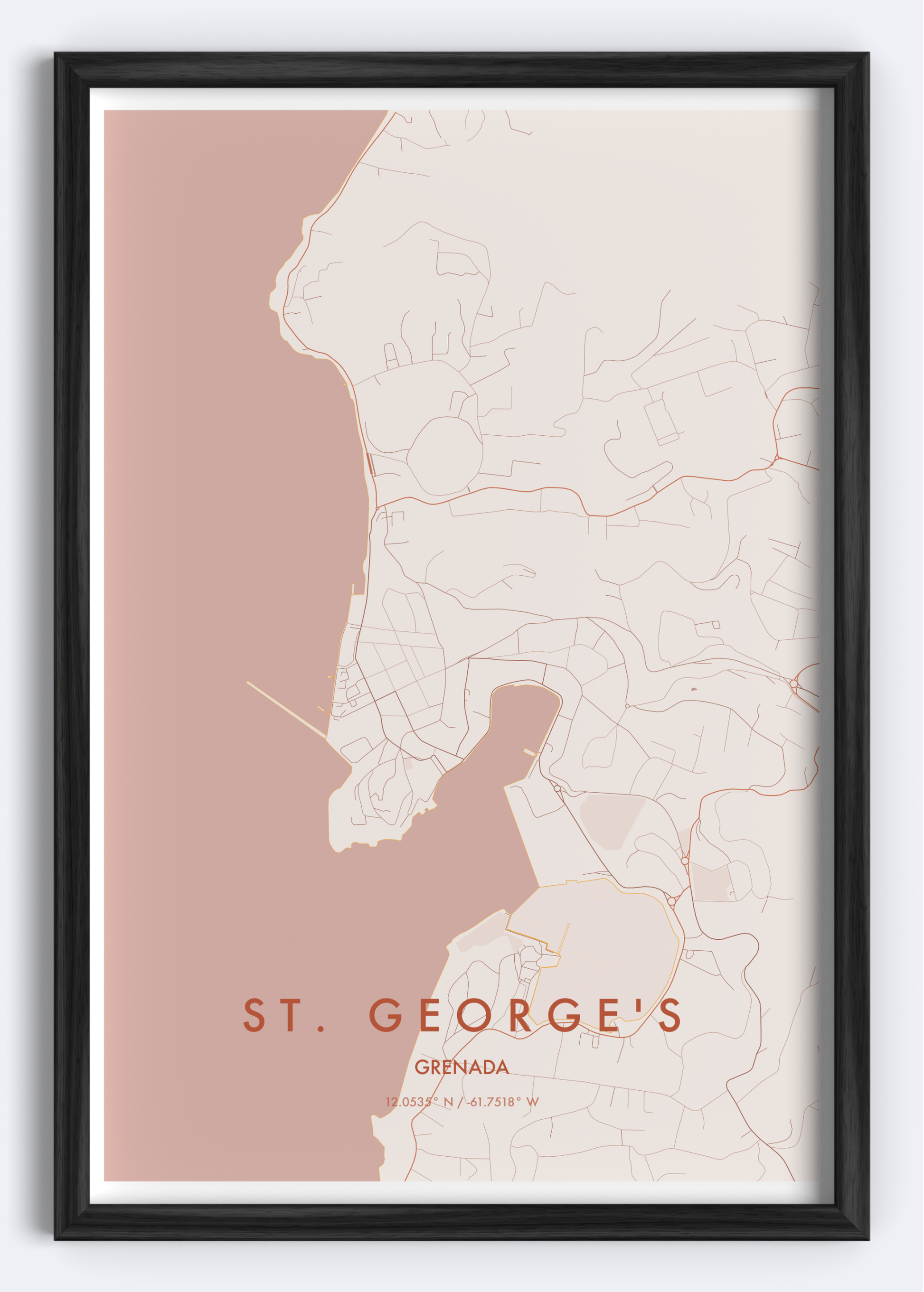 St. George's, Grenada map wall art print