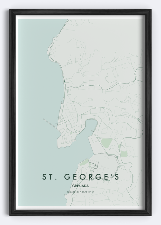 St. George's, Grenada map wall art print