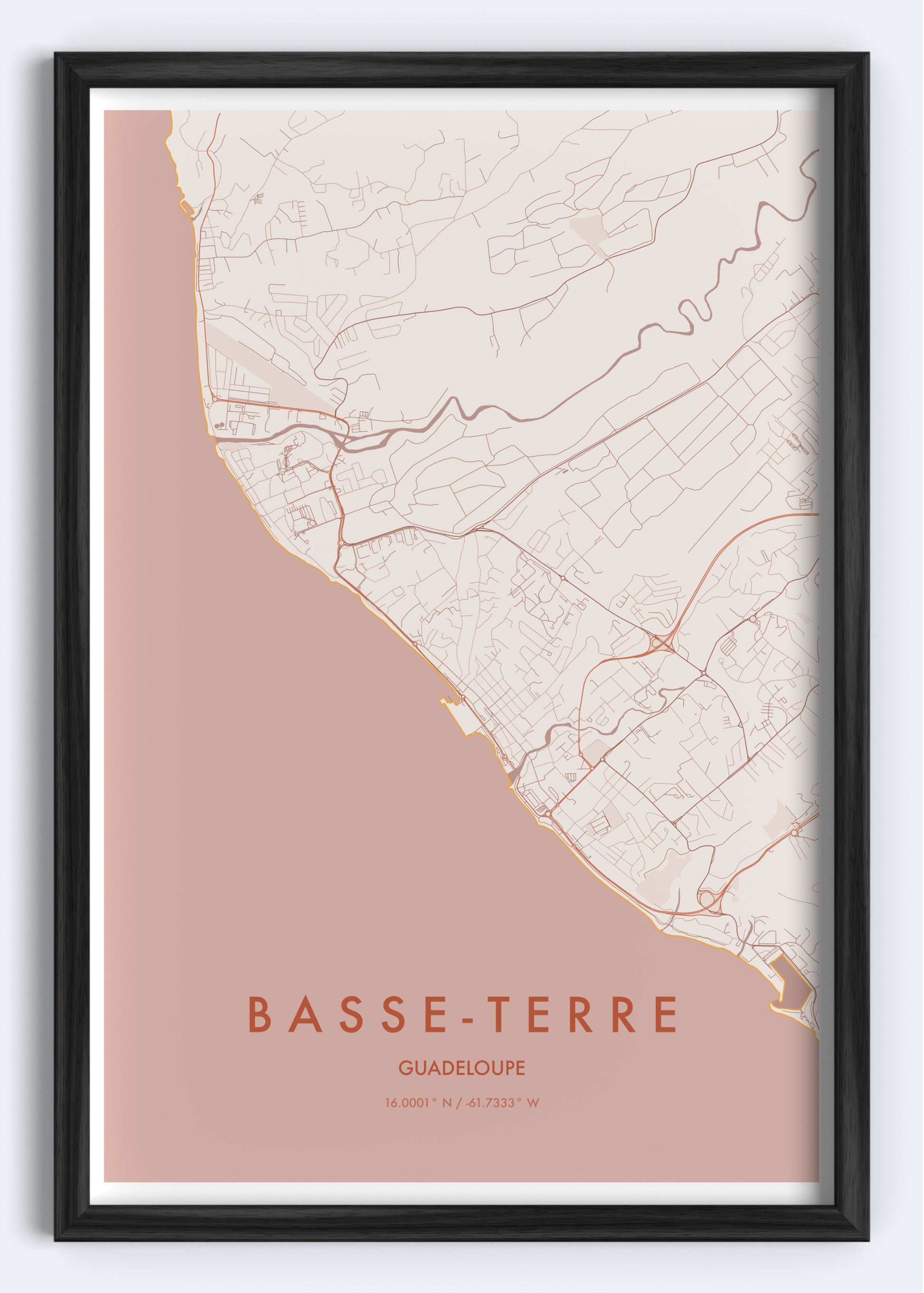 Basse-Terre, Guadeloupe map wall art print