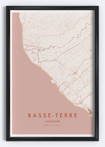 Basse-Terre, Guadeloupe map wall art print