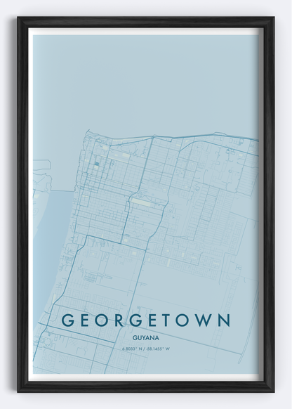Georgetown, Guyana map wall art print