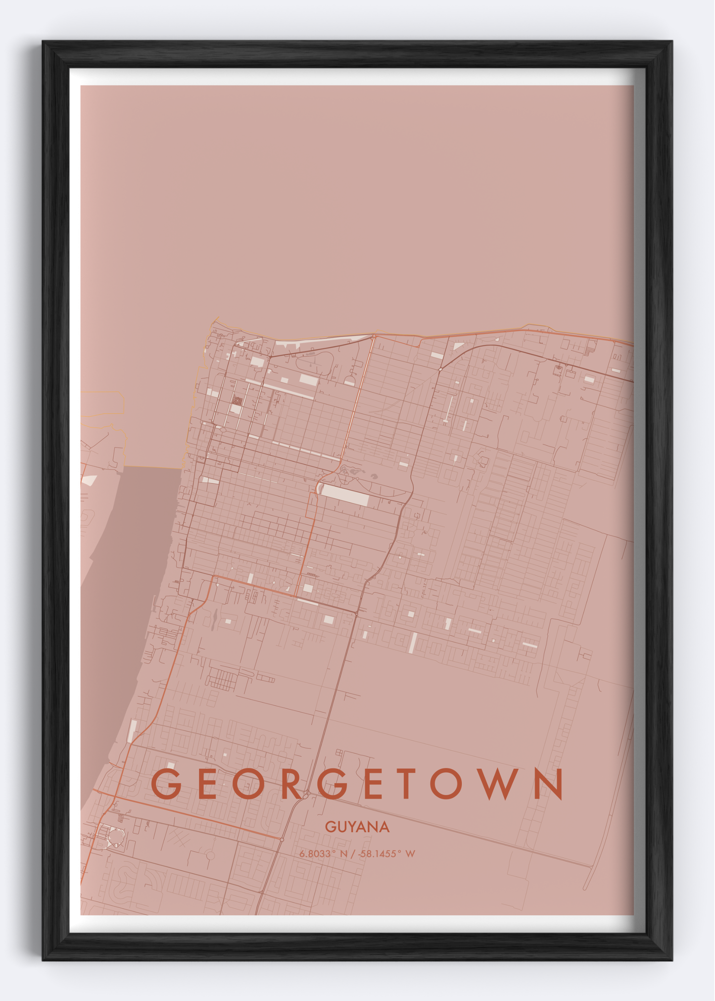 Georgetown, Guyana map wall art print
