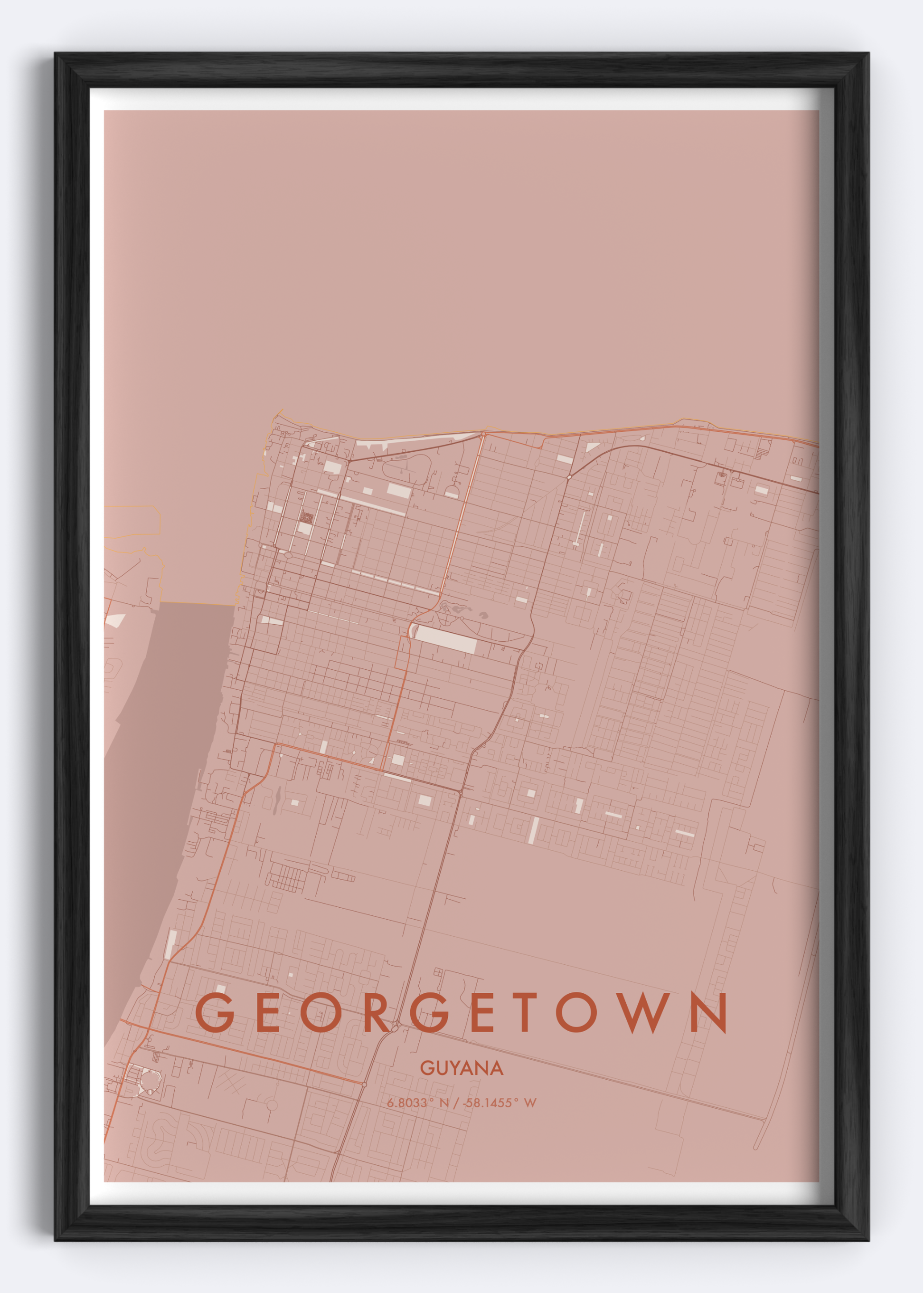 Georgetown, Guyana map wall art print
