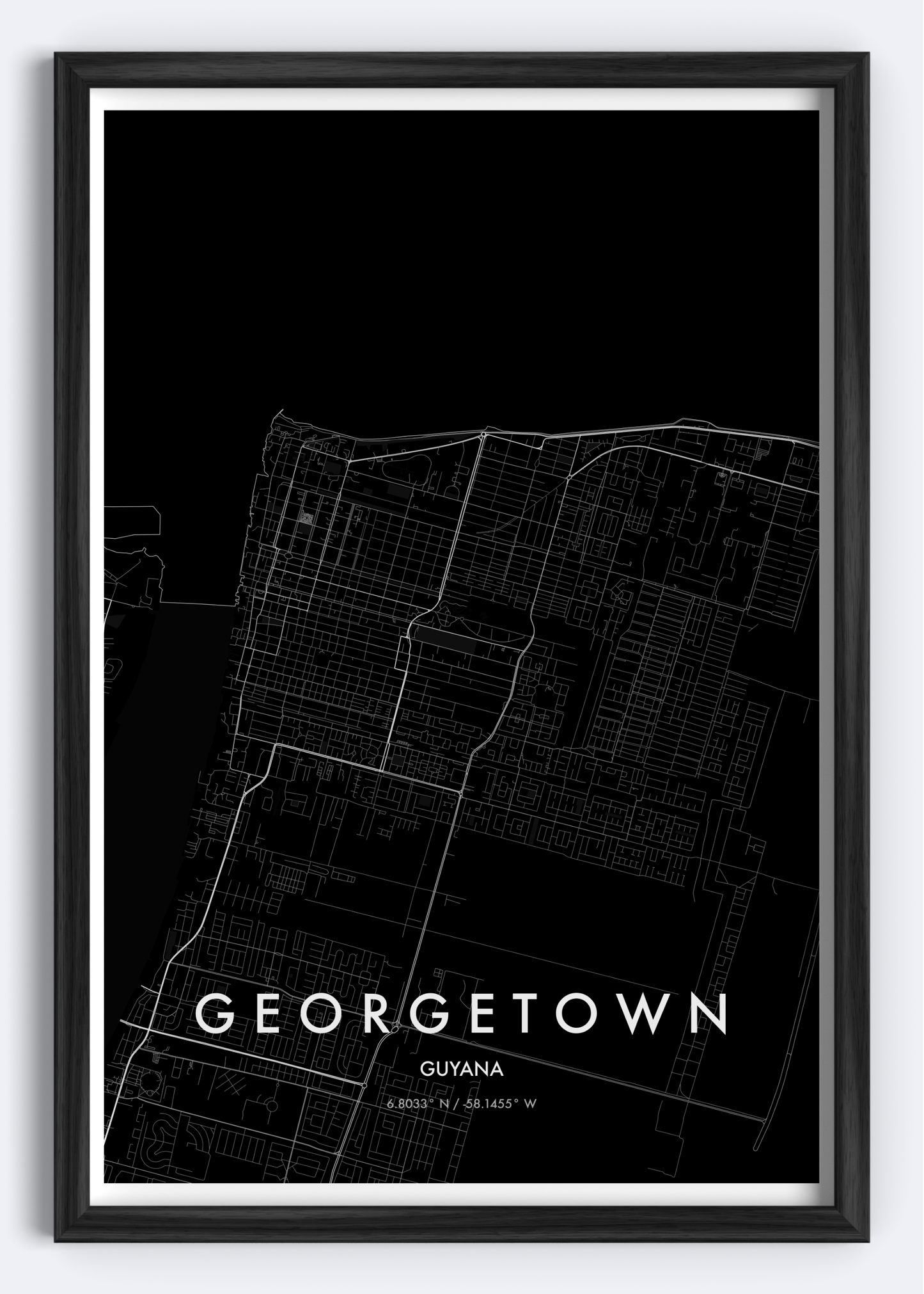 Georgetown, Guyana map wall art print

