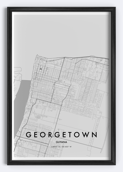 Georgetown, Guyana map wall art print

