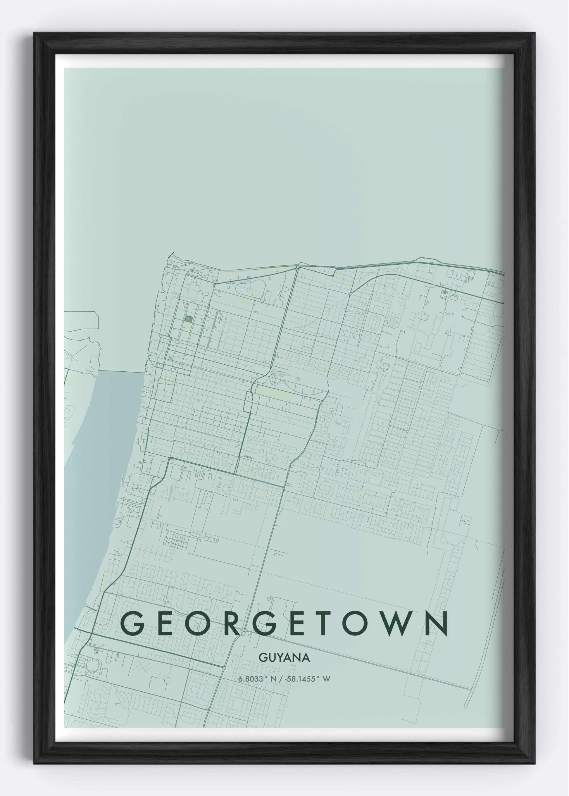 Georgetown, Guyana map wall art print
