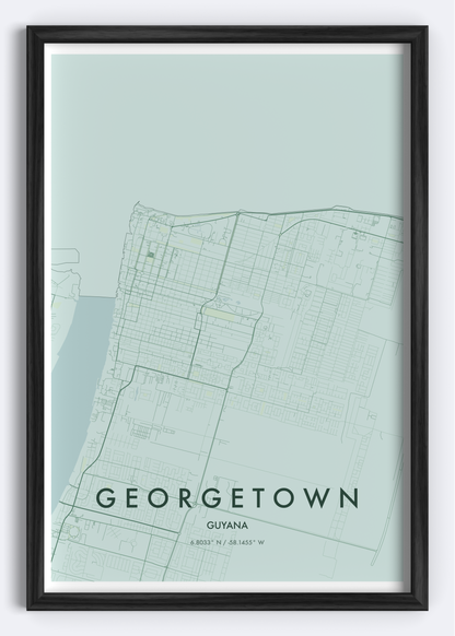 Georgetown, Guyana map wall art print
