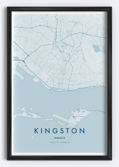 Kingston, Jamaica map wall art print

