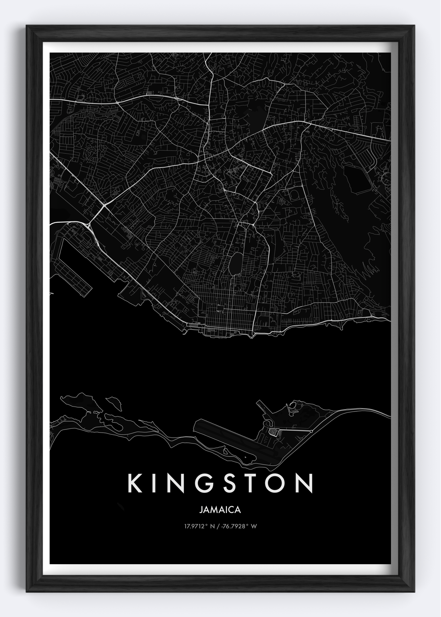 Kingston, Jamaica map wall art print
