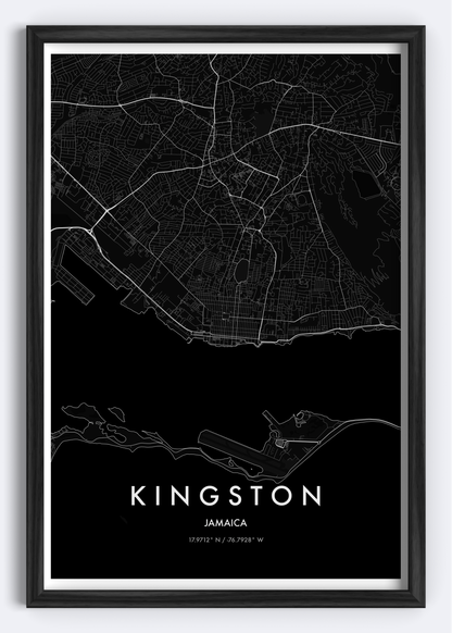 Kingston, Jamaica map wall art print
