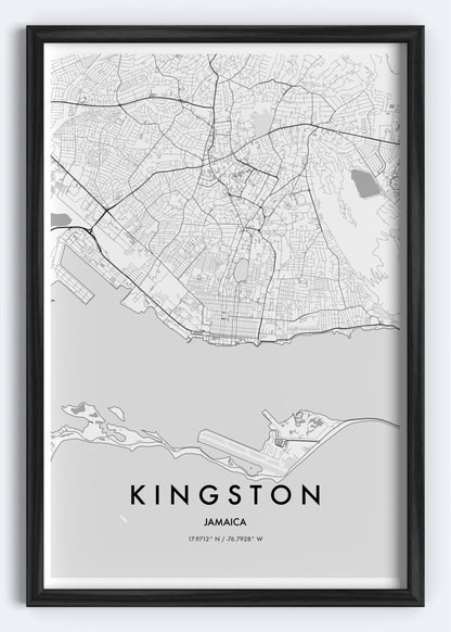 Kingston, Jamaica map wall art print
