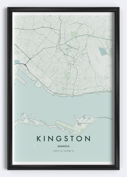 Kingston, Jamaica map wall art print

