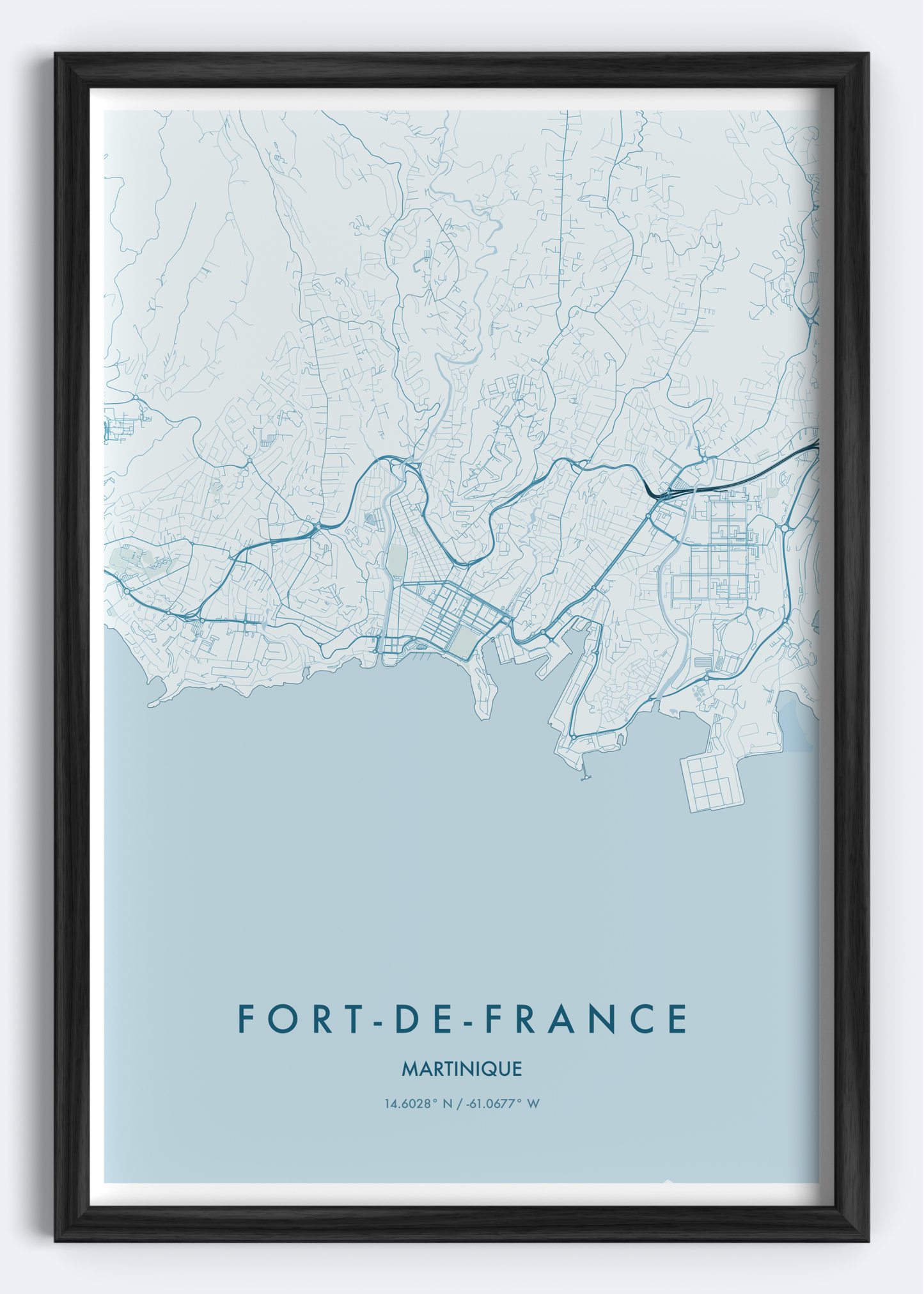 Fort-de-France, Martinique map wall art print
