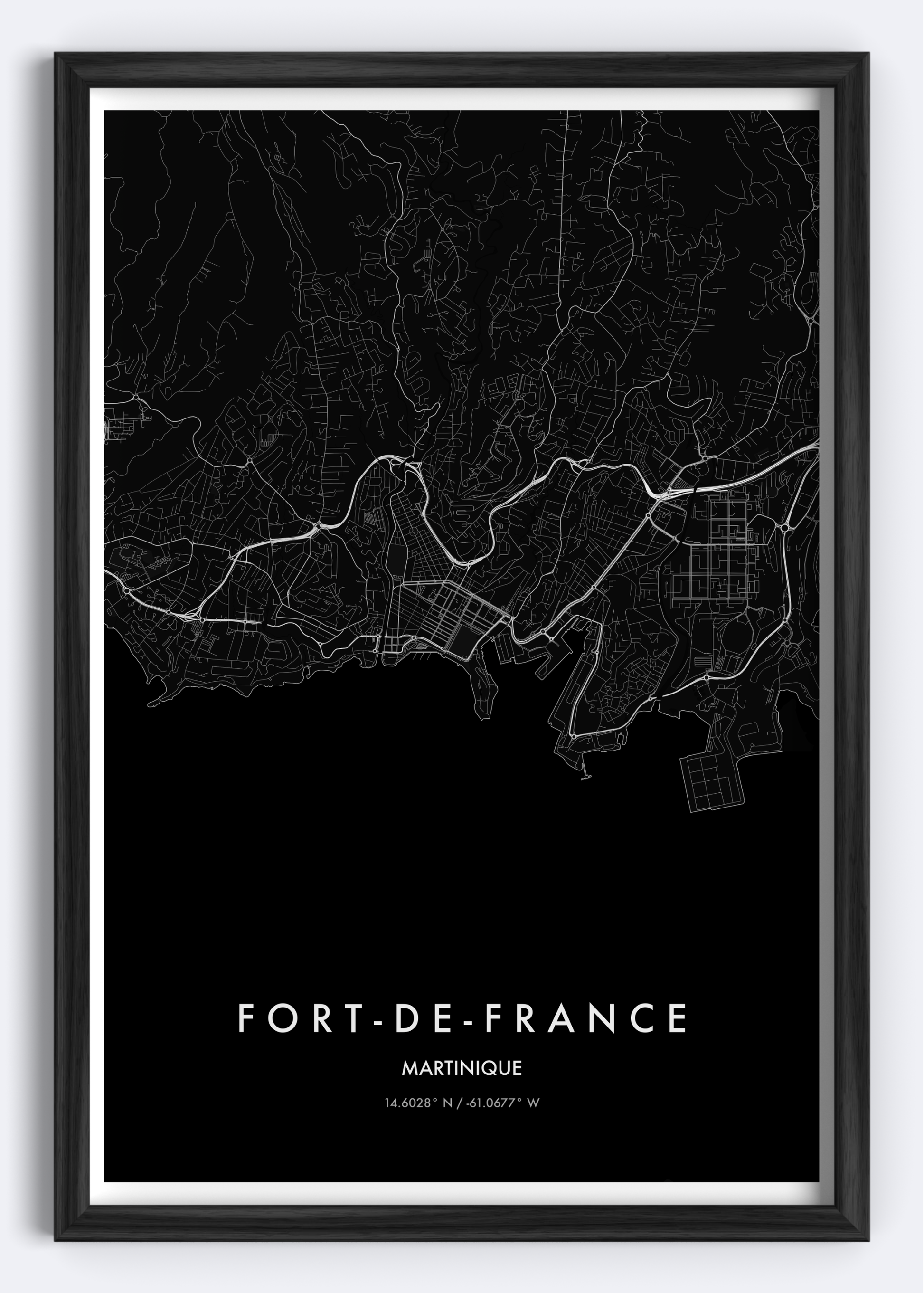 Fort-de-France, Martinique map wall art print