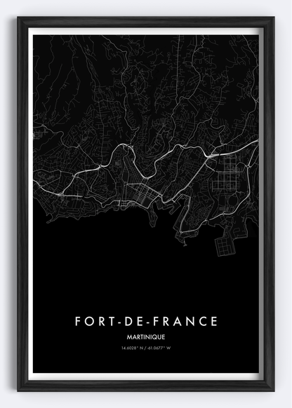 Fort-de-France, Martinique map wall art print