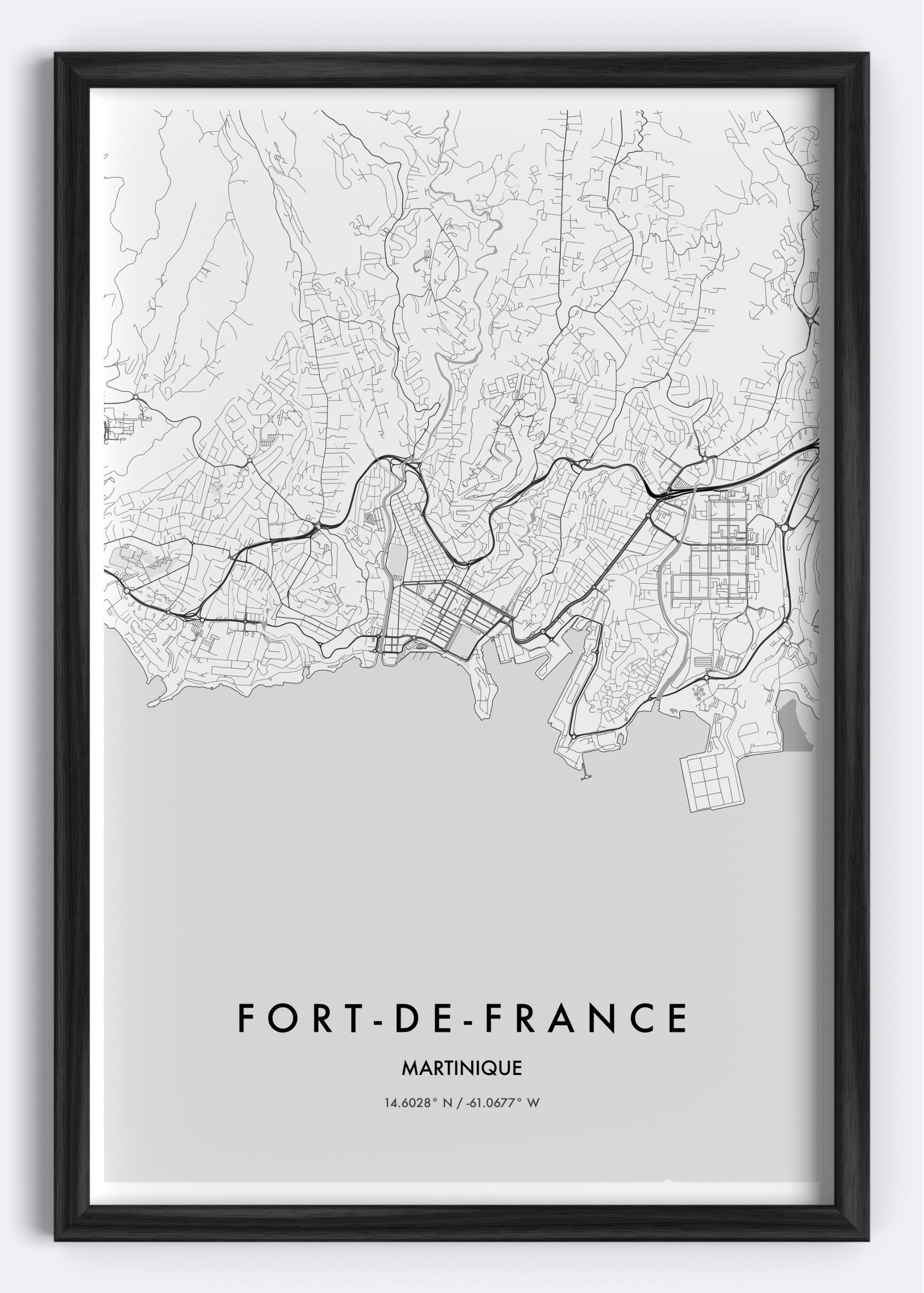 Fort-de-France, Martinique map wall art print