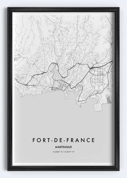 Fort-de-France, Martinique map wall art print