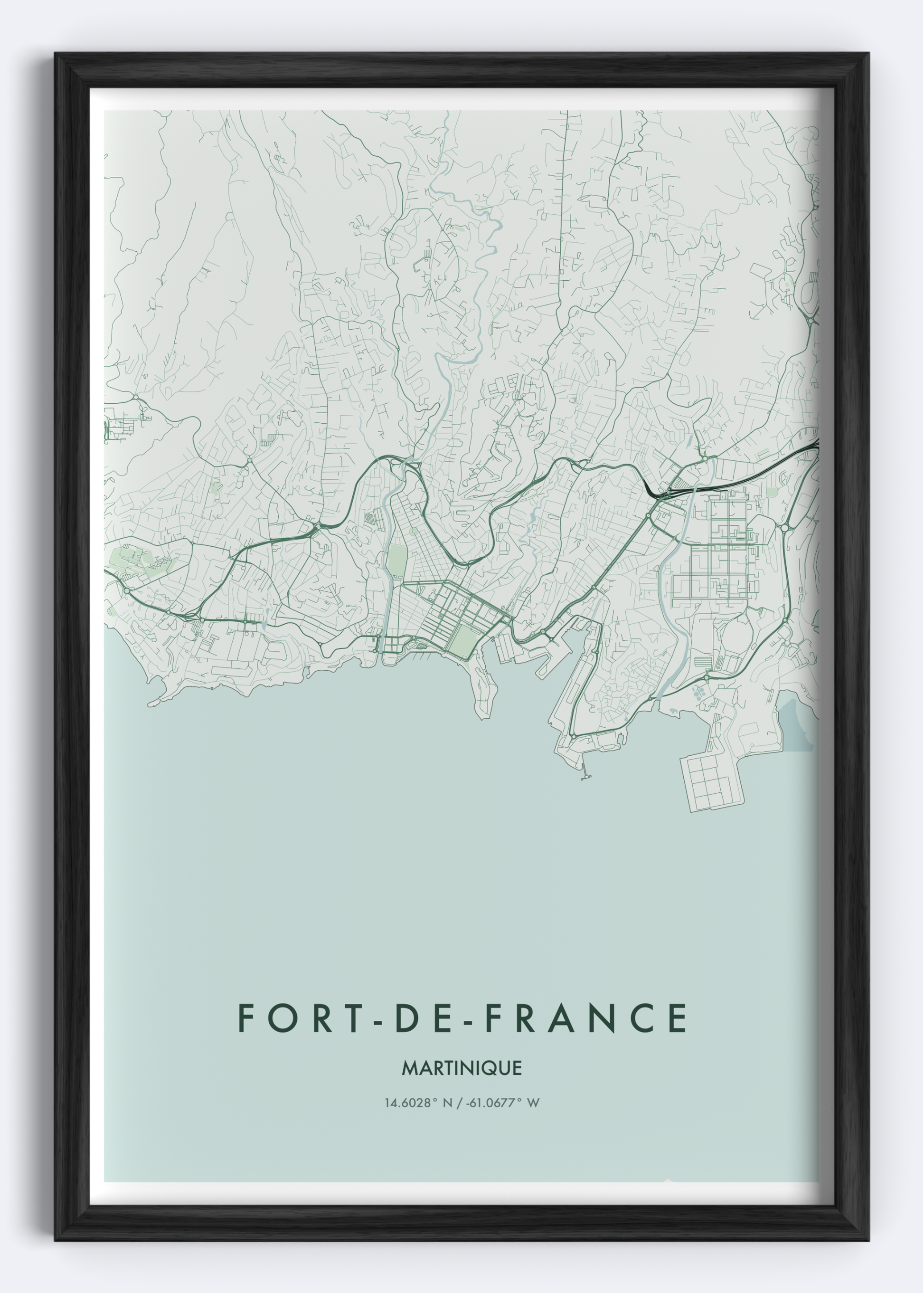 Fort-de-France, Martinique map wall art print