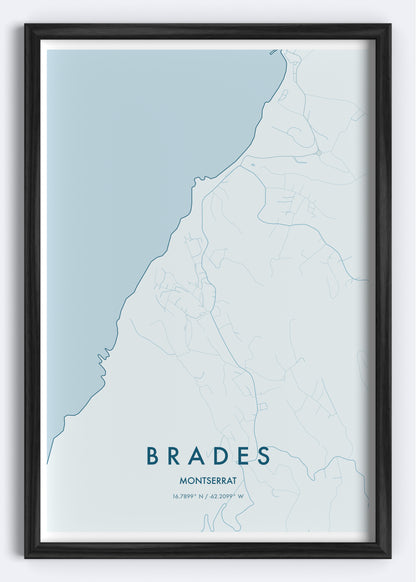 Brades, Montserrat map wall art print