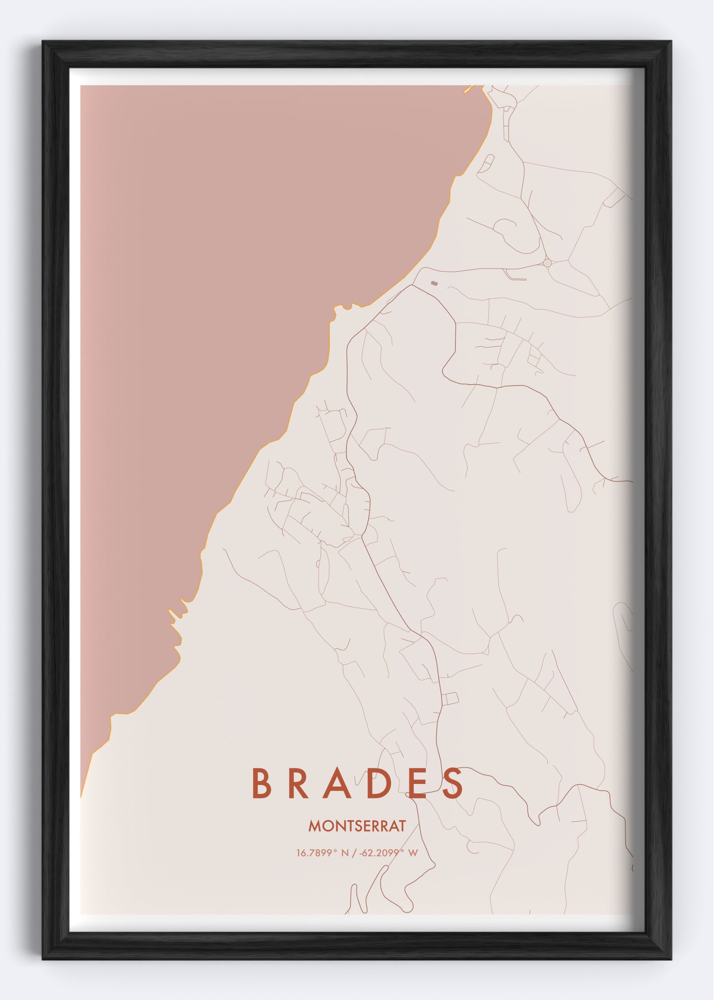 Brades, Montserrat map wall art print