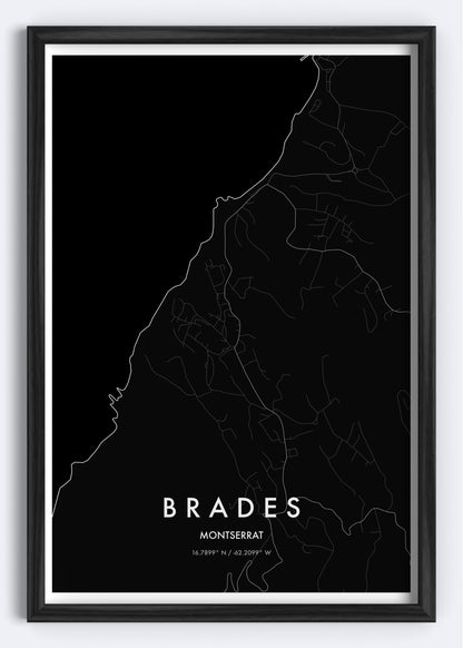 Brades, Montserrat map wall art print