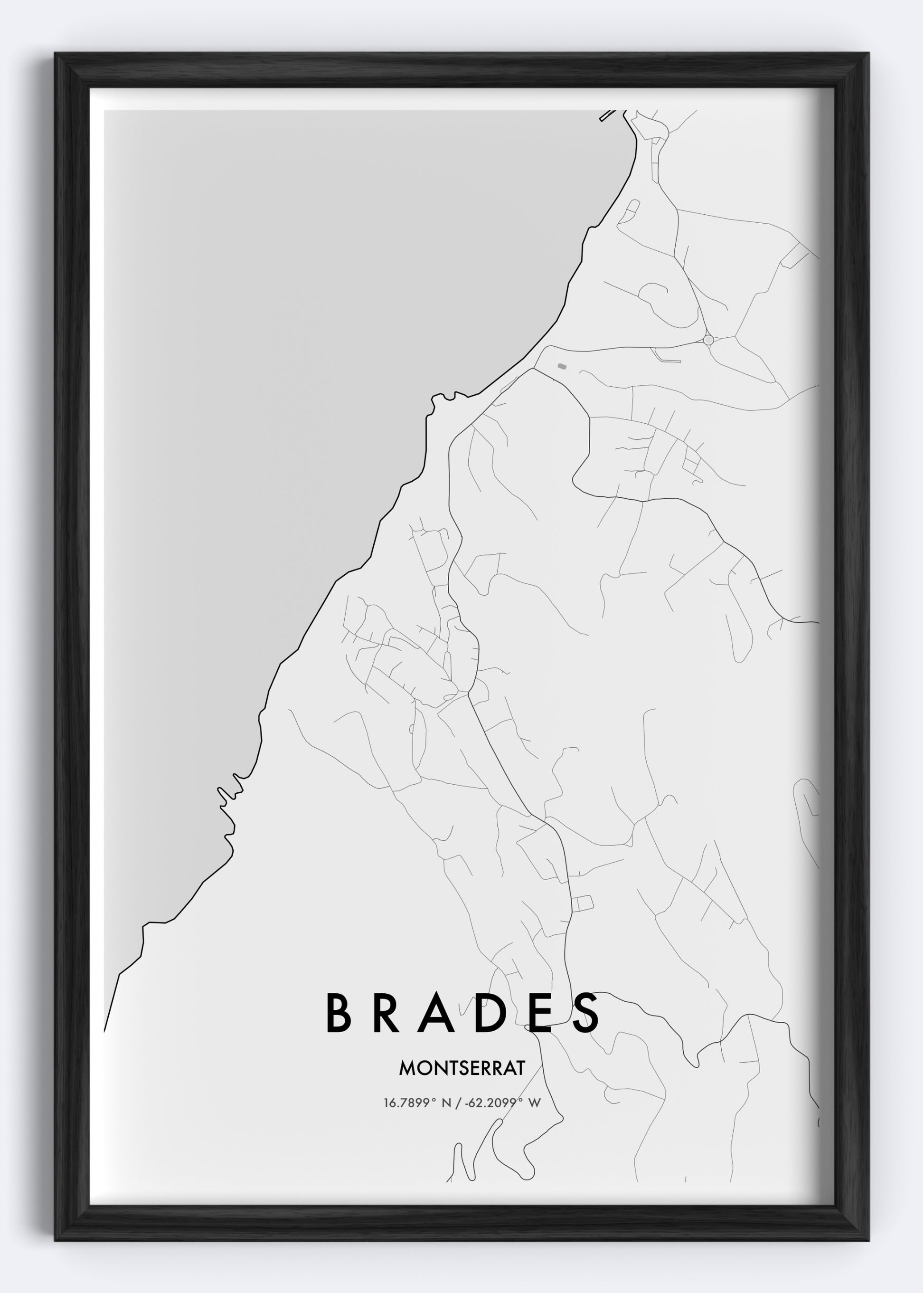 Brades, Montserrat map wall art print