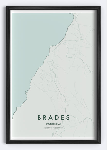 Brades, Montserrat map wall art print