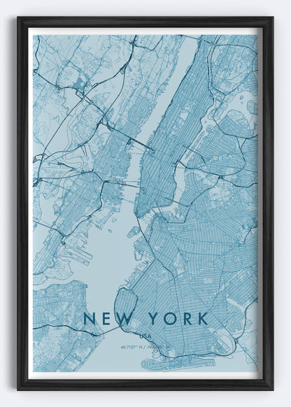 New York, USA – Map Wall Art Print