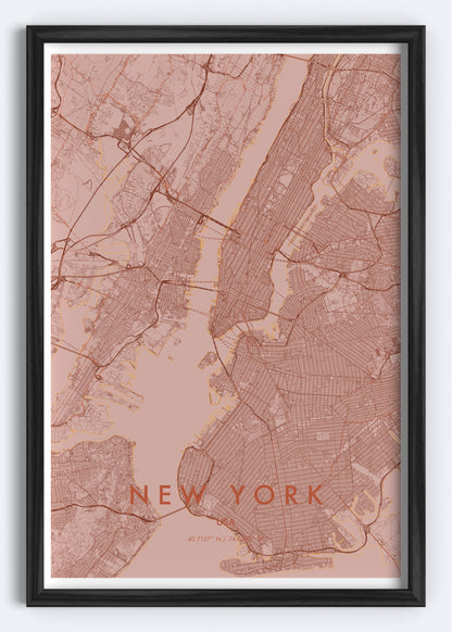 New York, USA – Map Wall Art Print