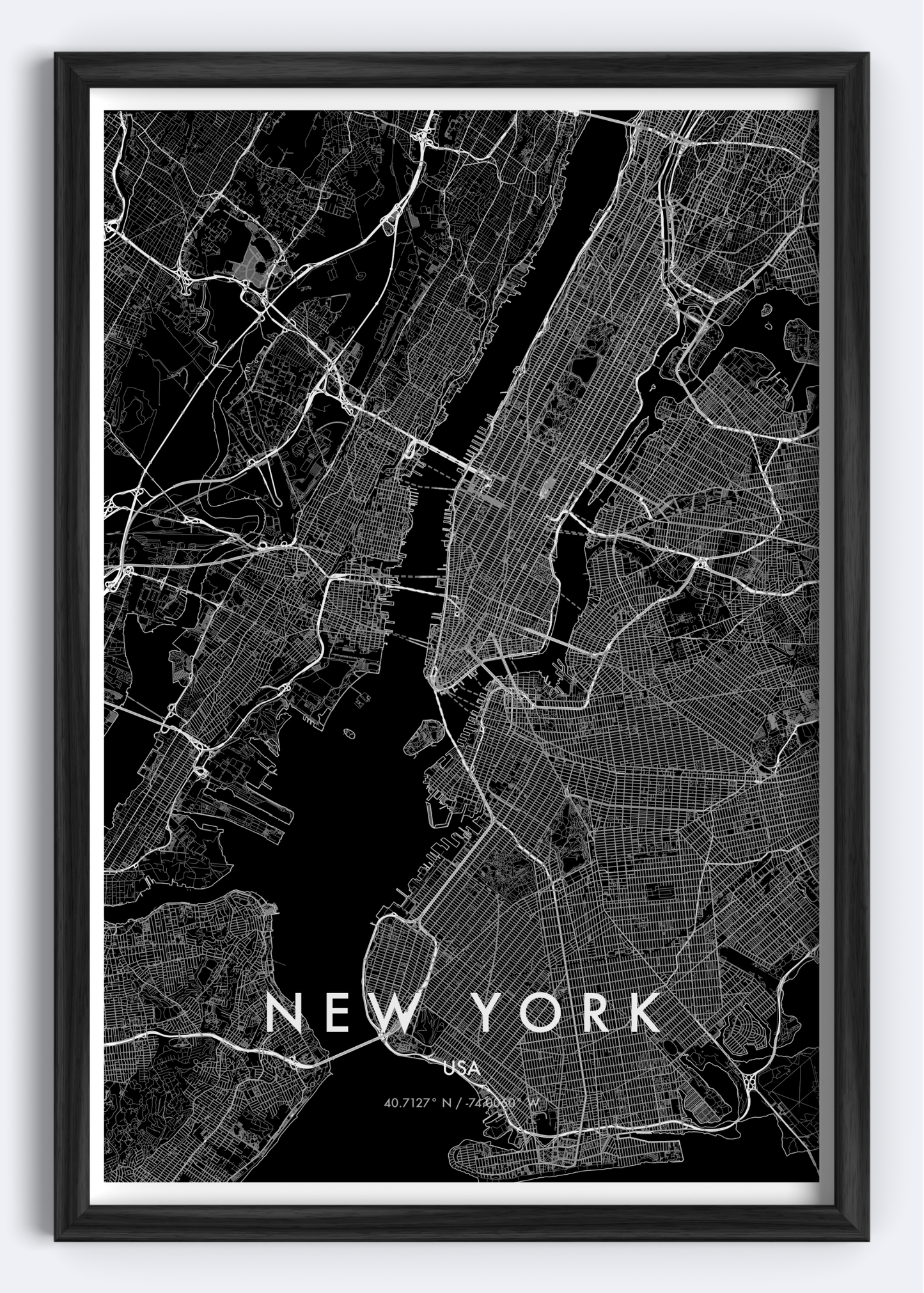 New York, USA – Map Wall Art Print