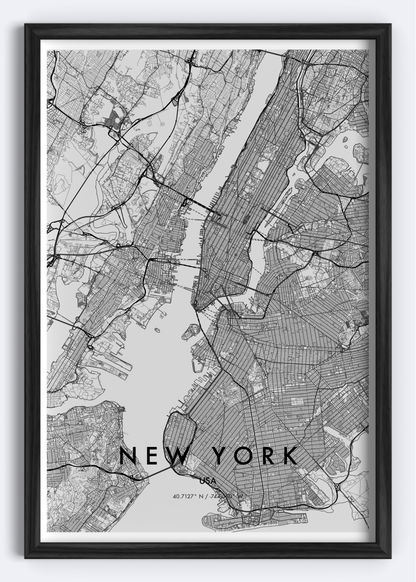 New York, USA – Map Wall Art Print