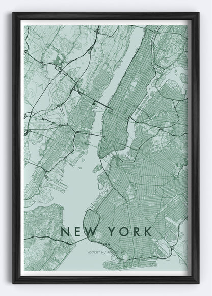 New York, USA – Map Wall Art Print