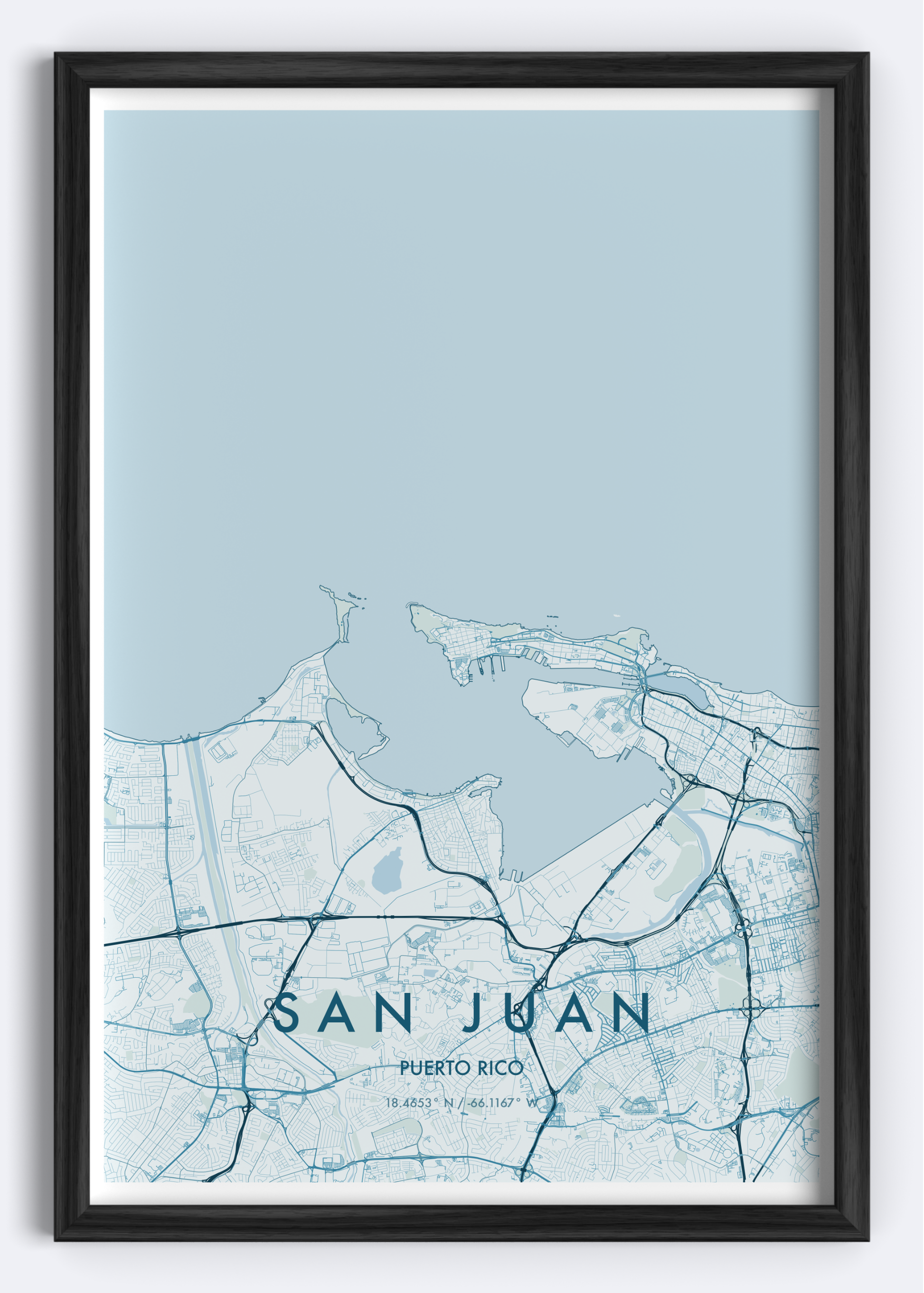 San Juan, Puerto Rico map wall art print
