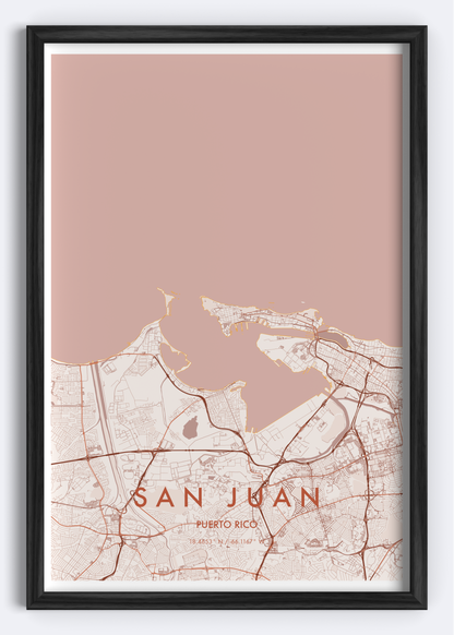 San Juan, Puerto Rico map wall art print
