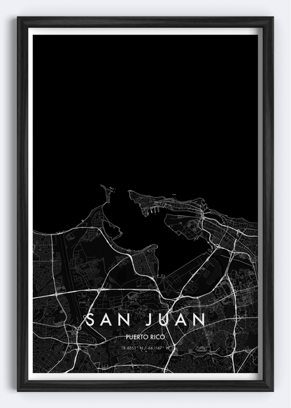 San Juan, Puerto Rico map wall art print

