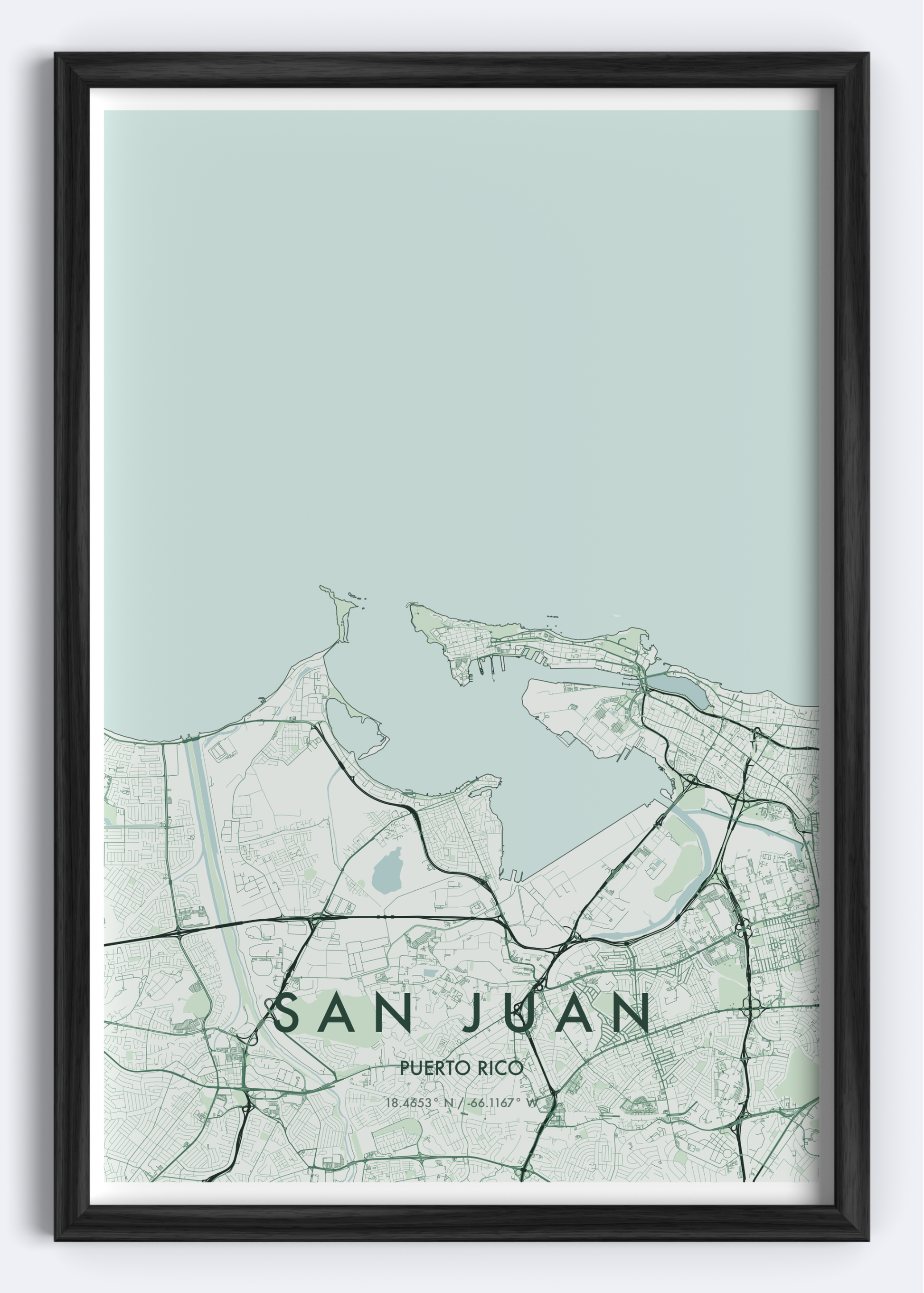 San Juan, Puerto Rico map wall art print

