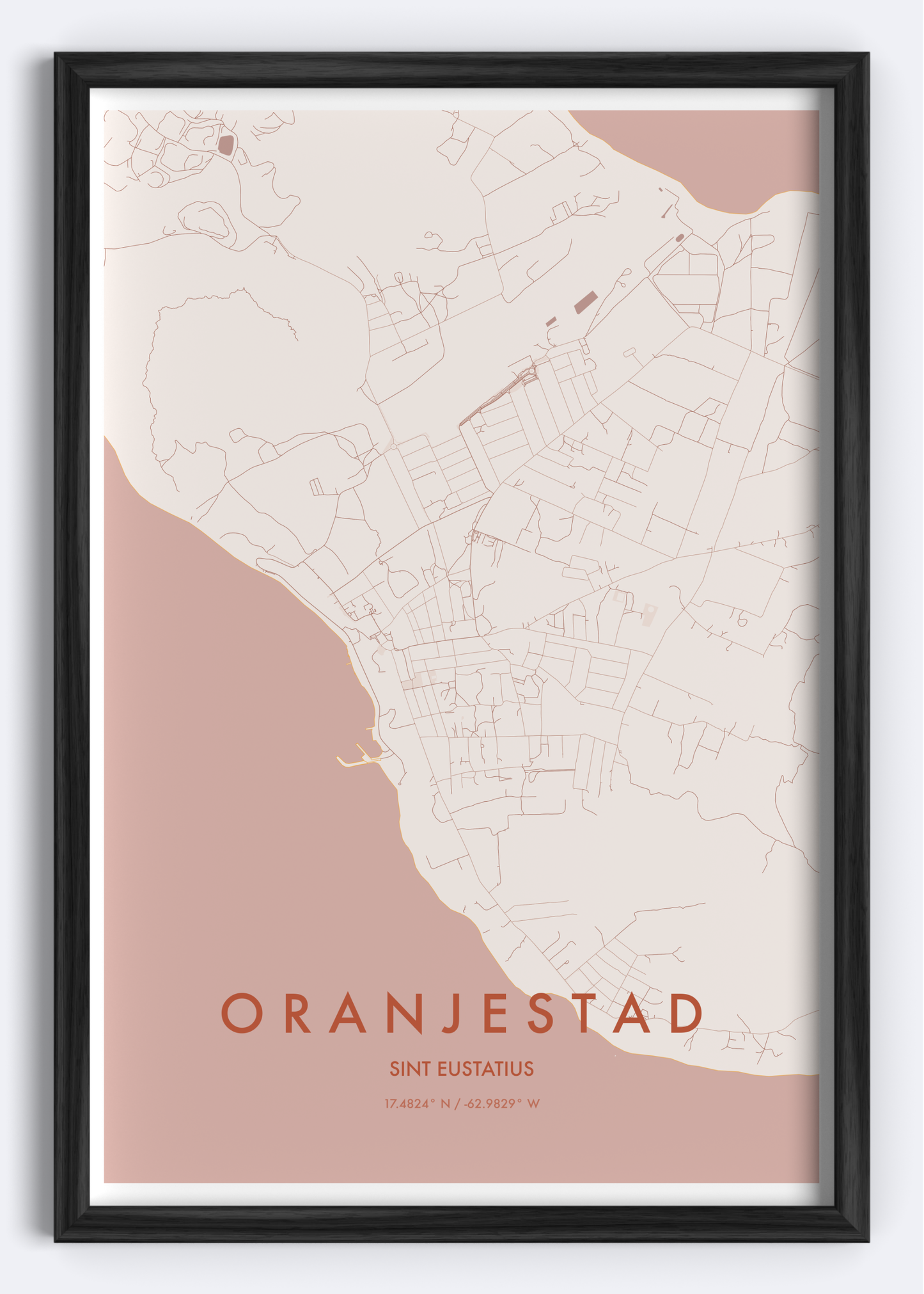 Oranjestad, Sint Eustatius map wall art print
