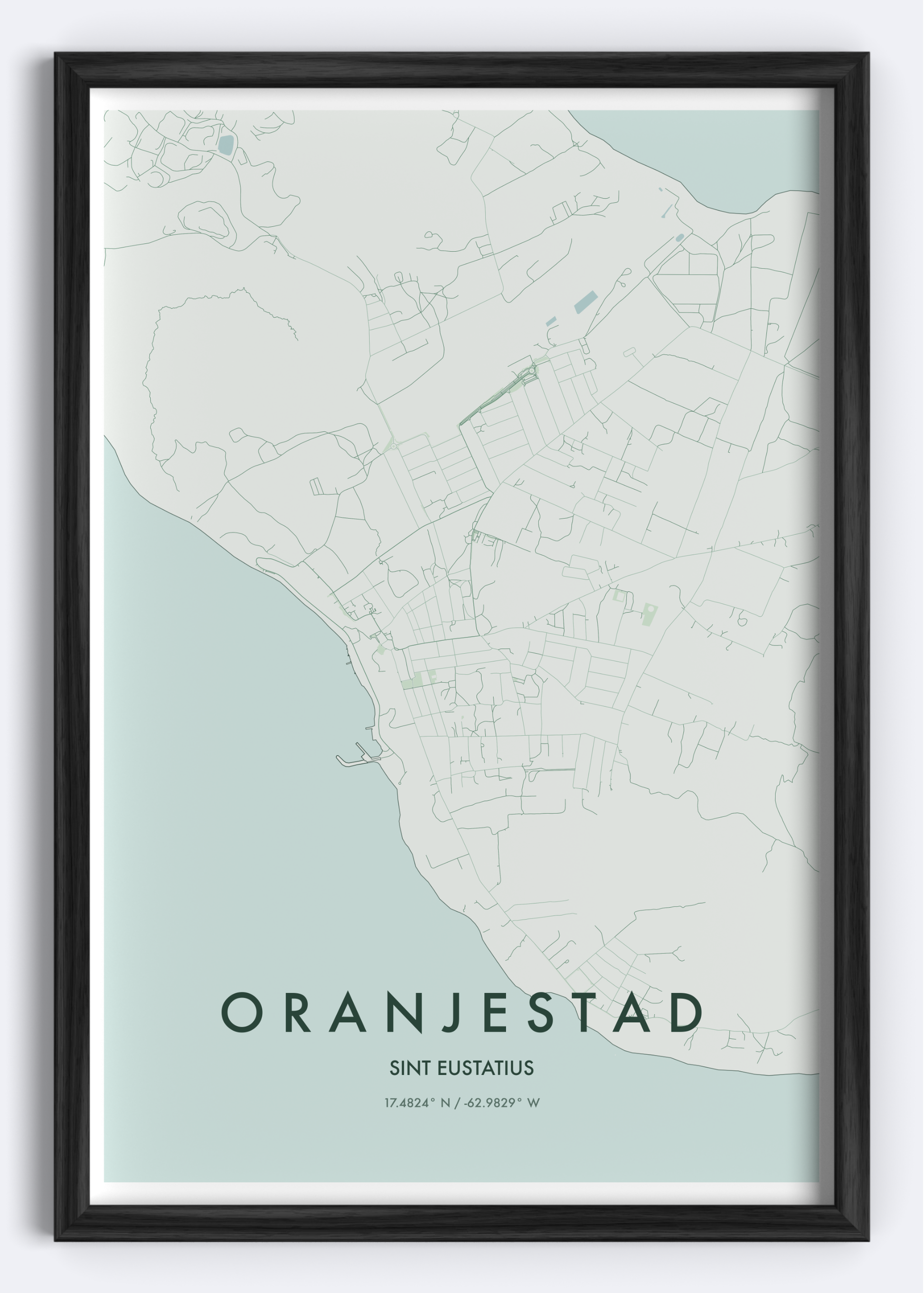 Oranjestad, Sint Eustatius map wall art print
