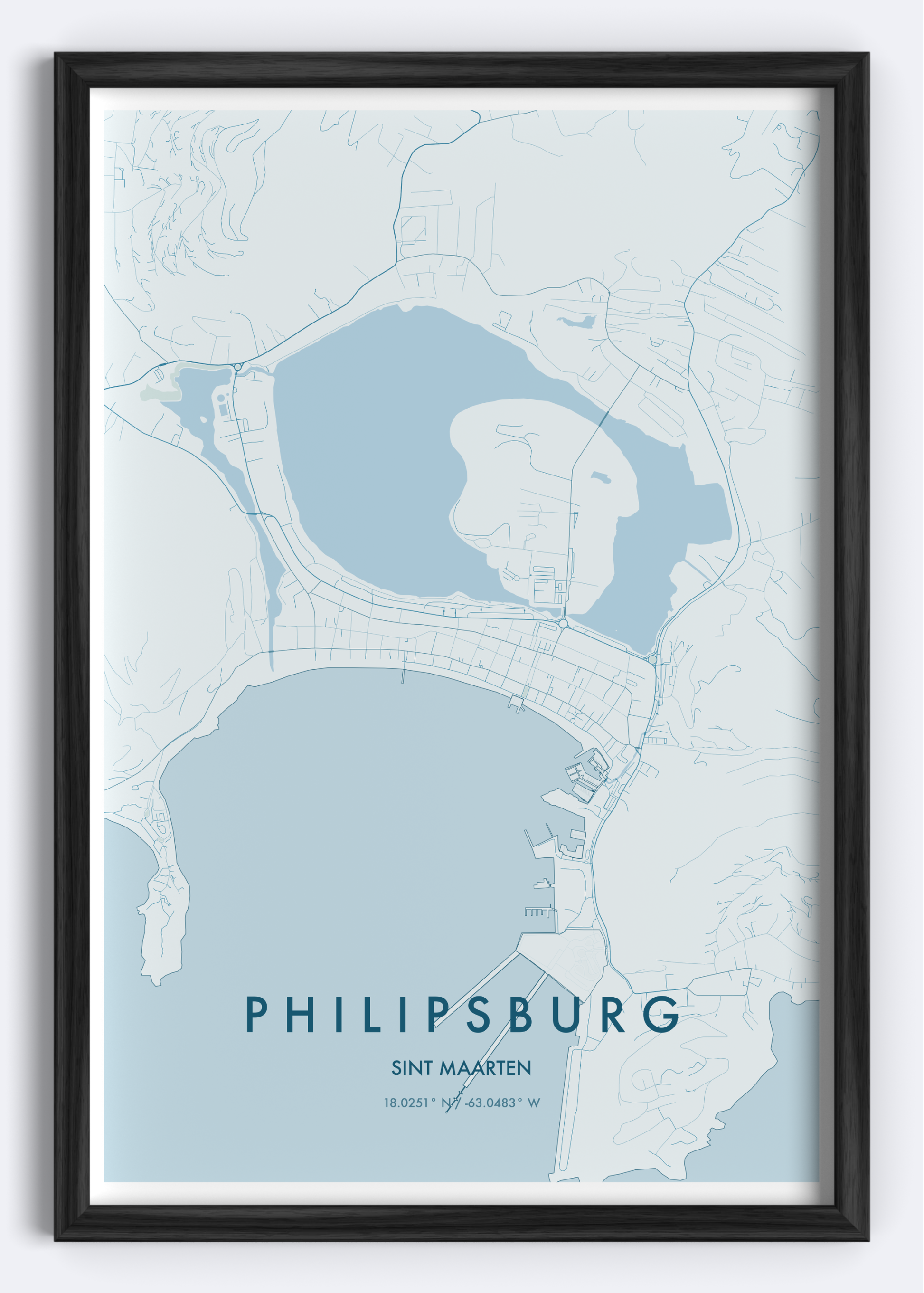Philipsburg, Sint Maarten map wall art print
