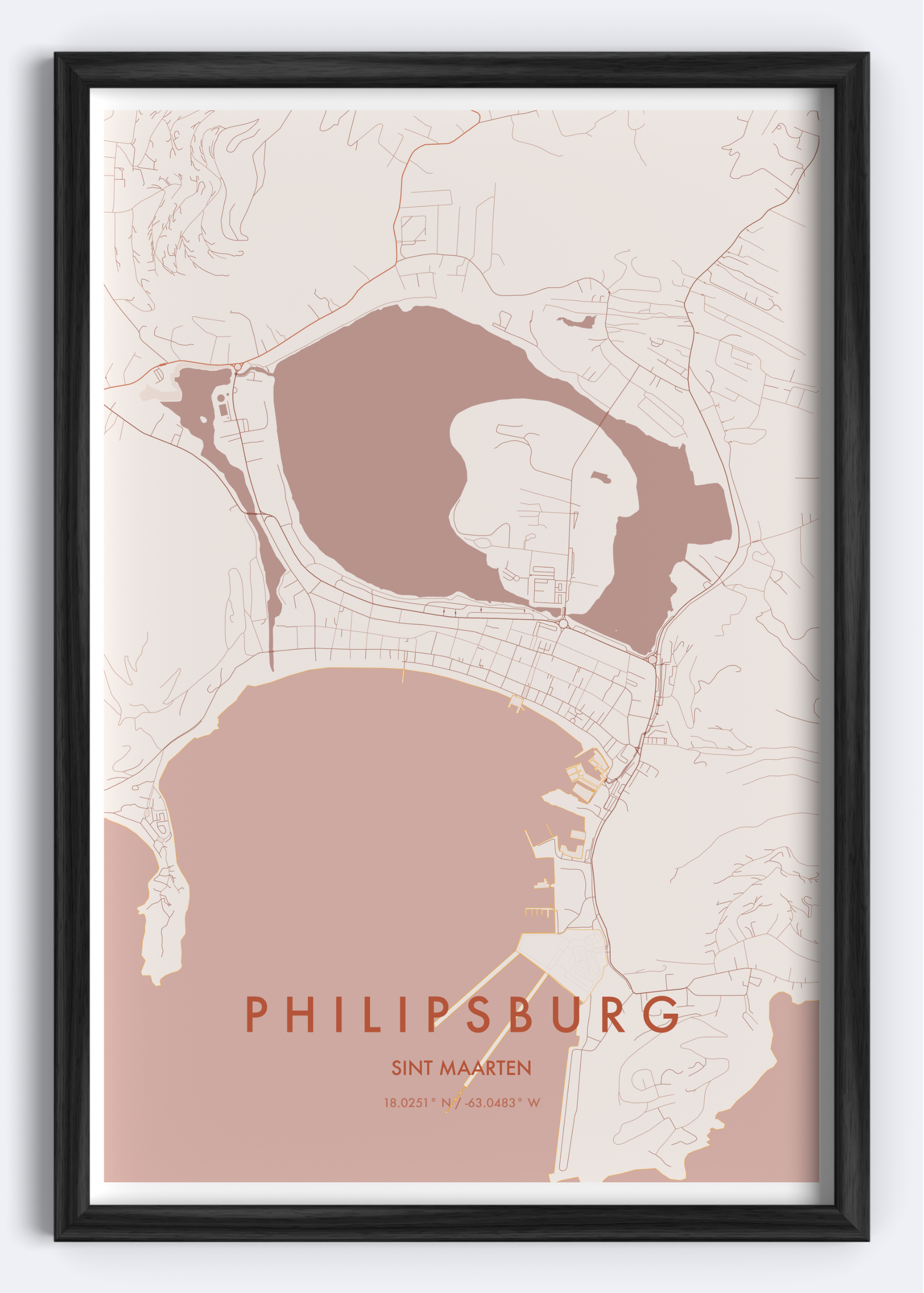 Philipsburg, Sint Maarten map wall art print
