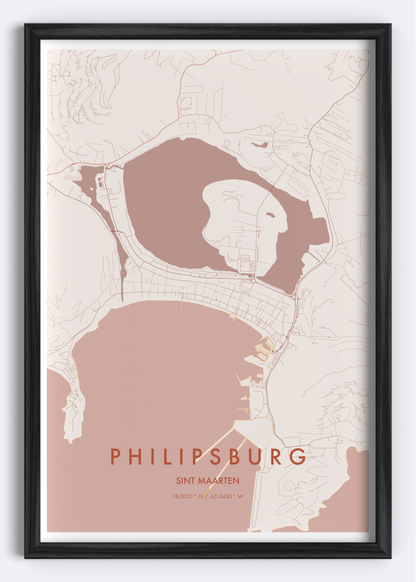 Philipsburg, Sint Maarten map wall art print
