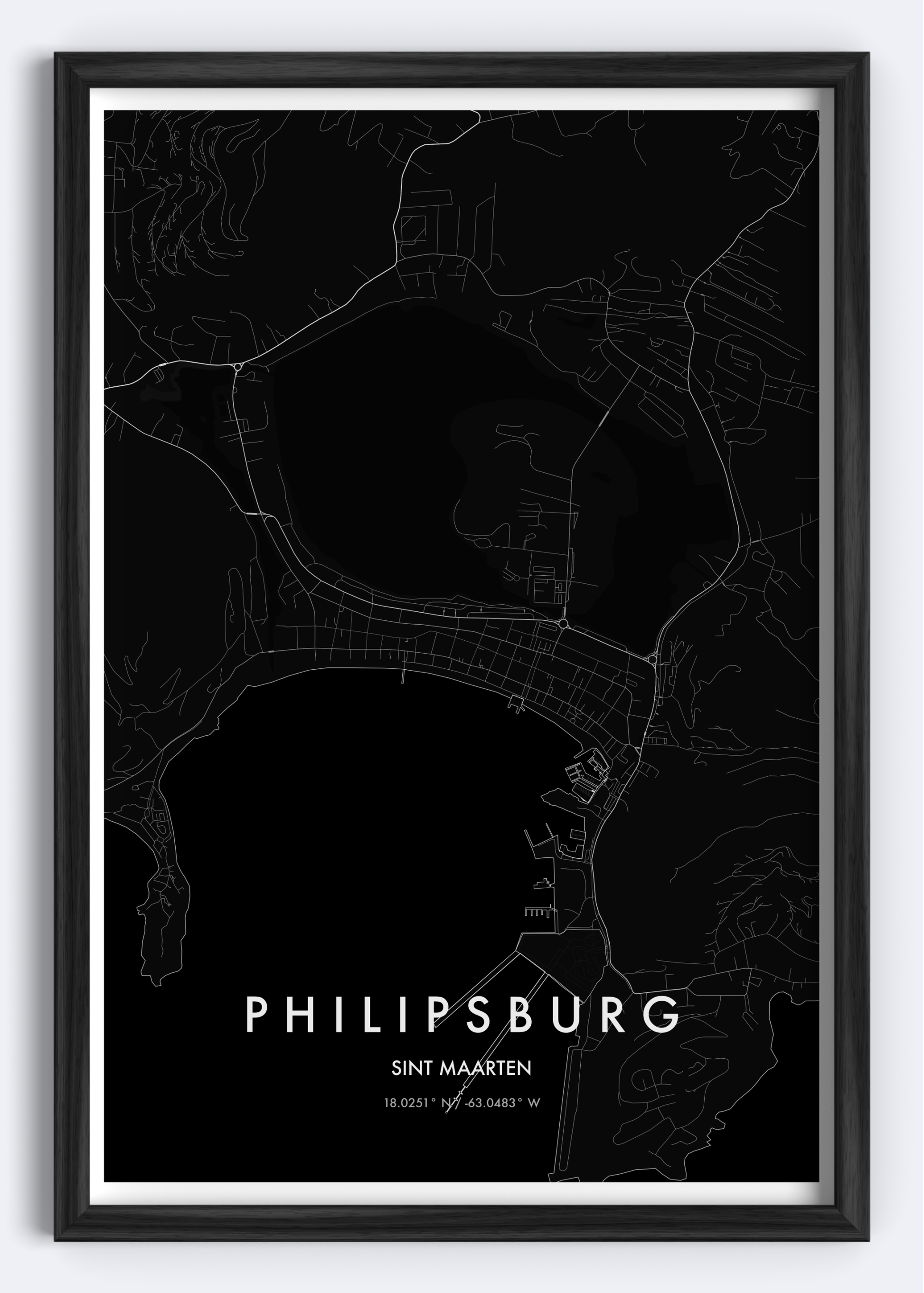 Philipsburg, Sint Maarten map wall art print
