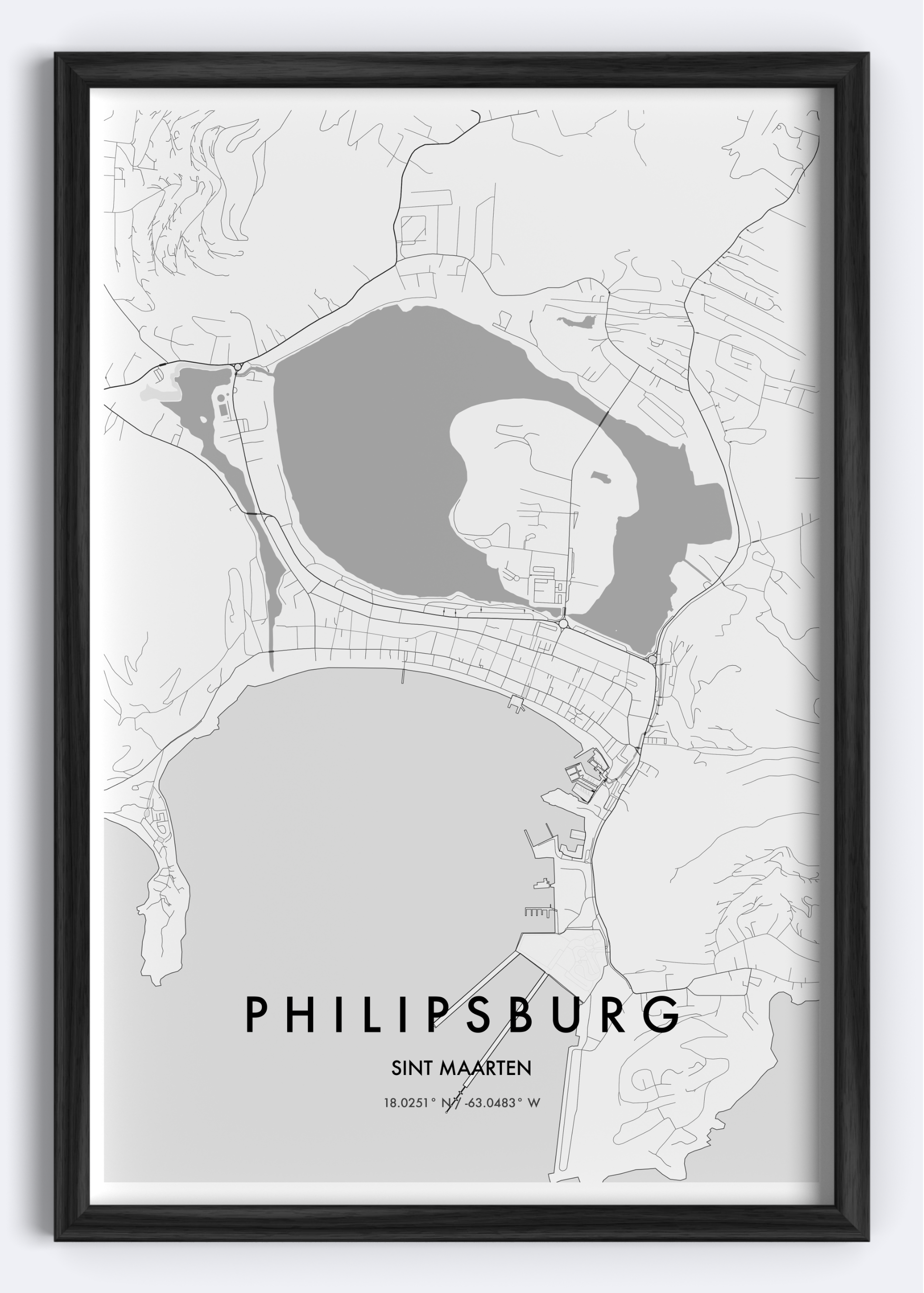 Philipsburg, Sint Maarten map wall art print
