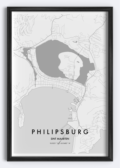 Philipsburg, Sint Maarten map wall art print
