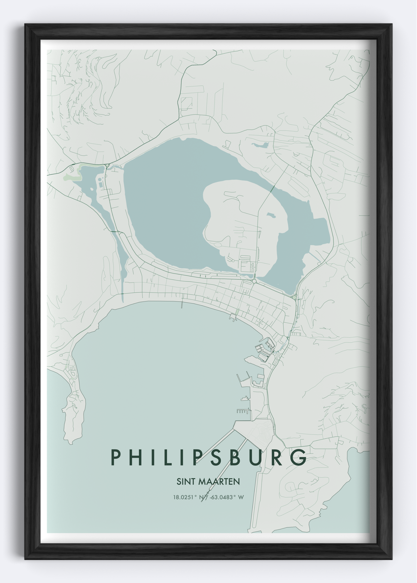 Philipsburg, Sint Maarten map wall art print
